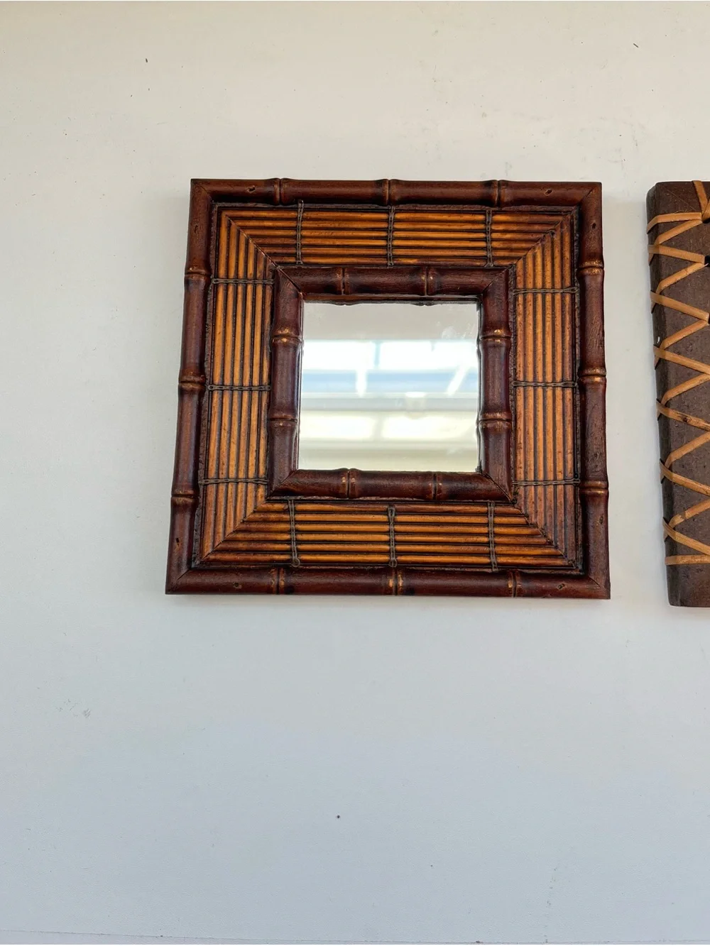 Vintage wall mirror set wood bamboo MCM